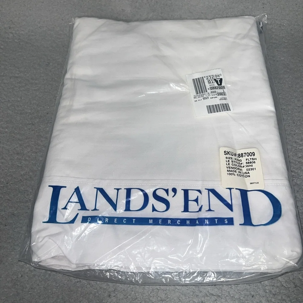 VTG Lands' End King Flat Sheet White Supima Cotton 250 Count Made in USA *Sealed